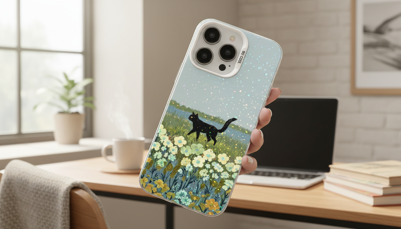 Reflective Black Cat Laser iPhone Case: Slim & Bright