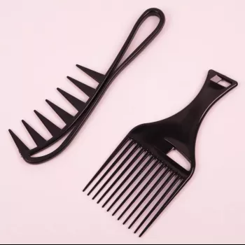 Black Wide-Tooth Comb Set: Gentle Detangling for Curls & Wigs